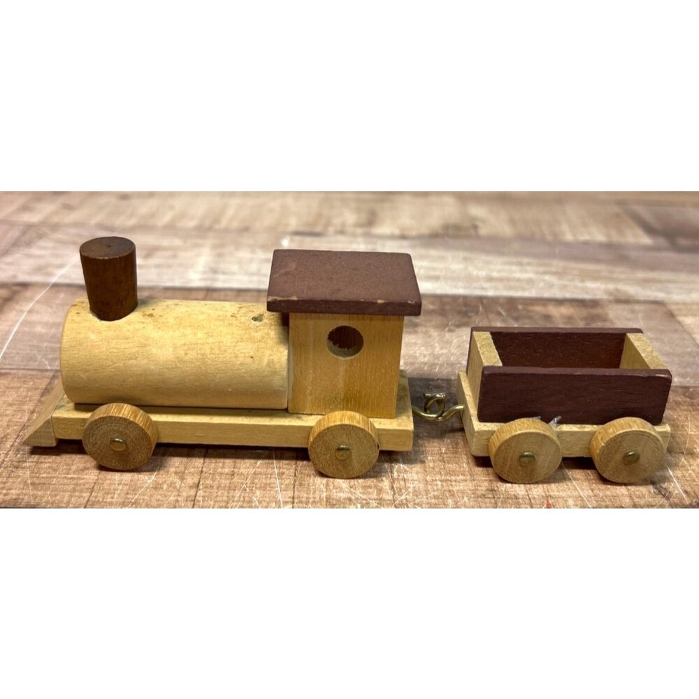Handcrafted Wooden Train Engine & Cart Set - Rustic Decor Or Toy